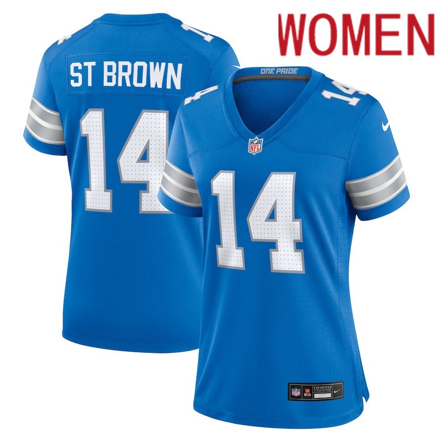 Women Detroit Lions 14 Amon-Ra St. Brown Nike Blue Team Game NFL Jersey